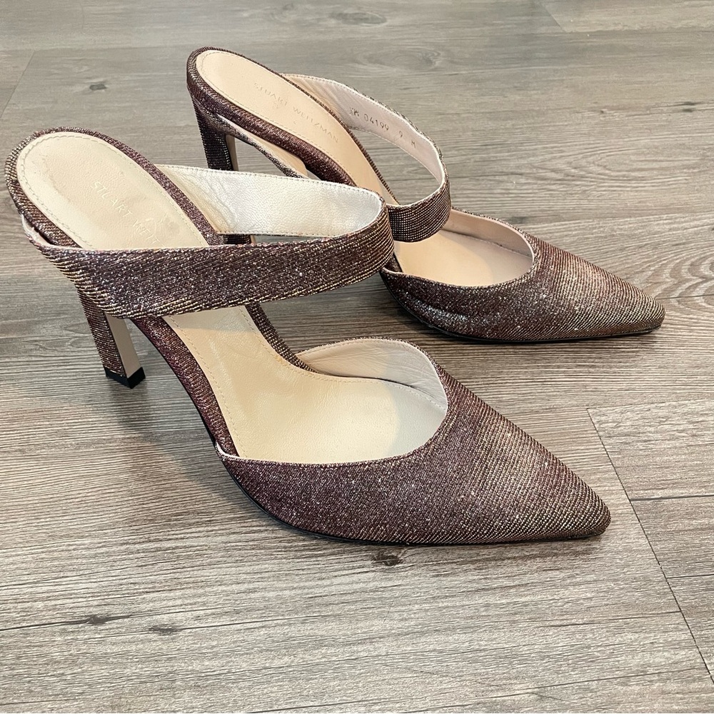 Stuart Weitzman Bronze Brown Eventually Mules Poi… - image 2